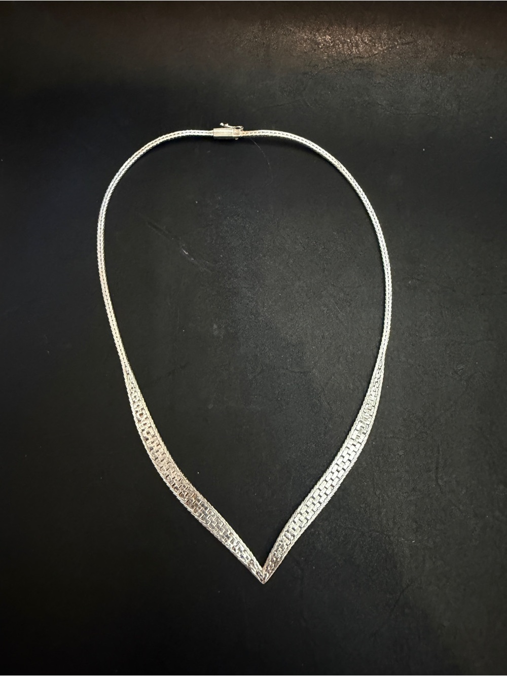 Sterling Silver Gold Riccio V Shape Necklace Chevron Chain Italy 925 Italy 1980s - Picture 5 of 9